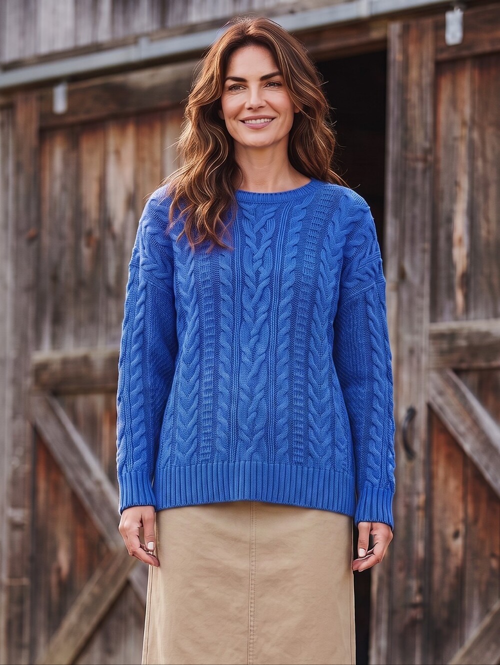 Lauren Ralph Lauren Cobalt Blue Irish Fisherman Style Crewneck Sweater